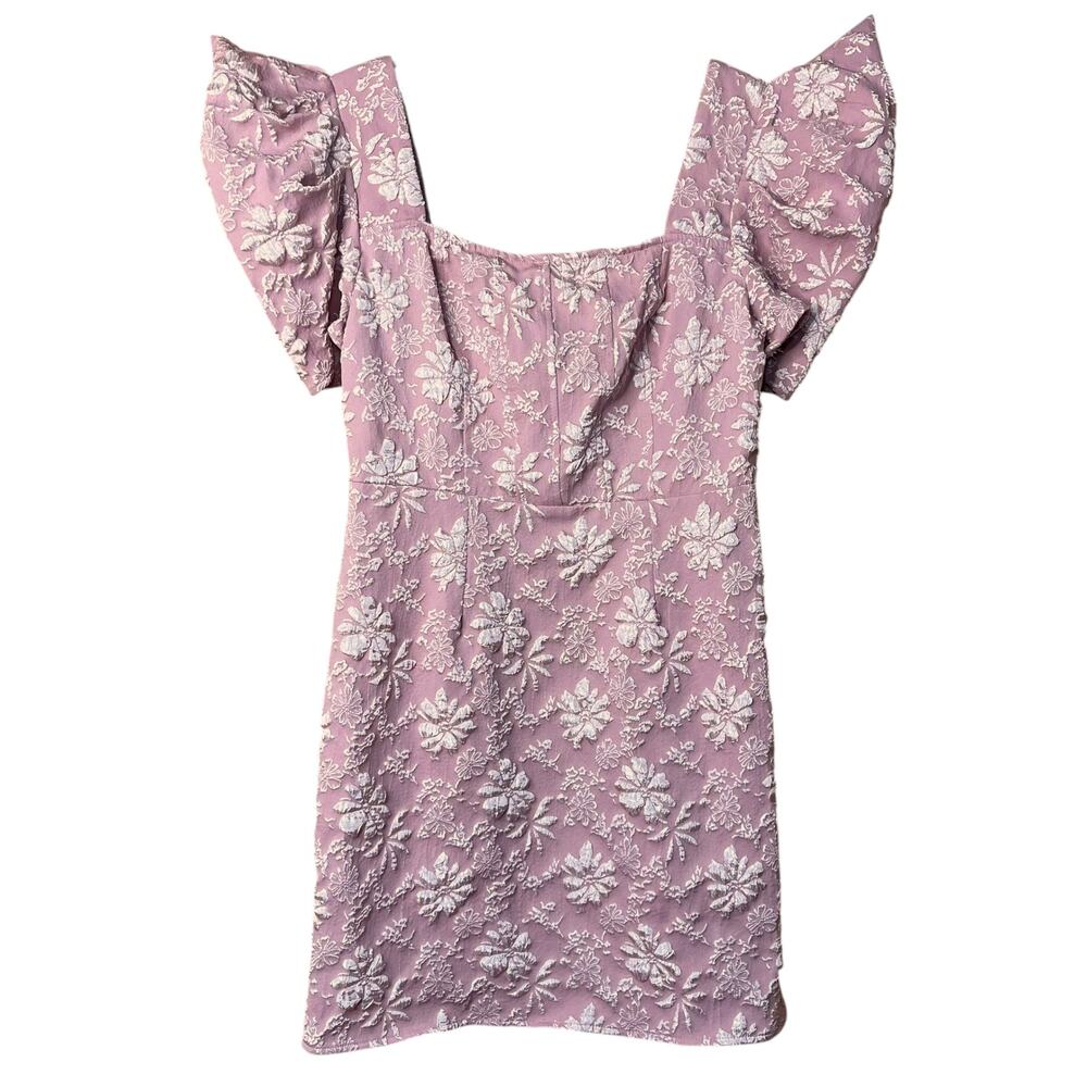 SHEIN Pink Floral Jacquard Mini Dress Puff Sleeve Fairycore Small